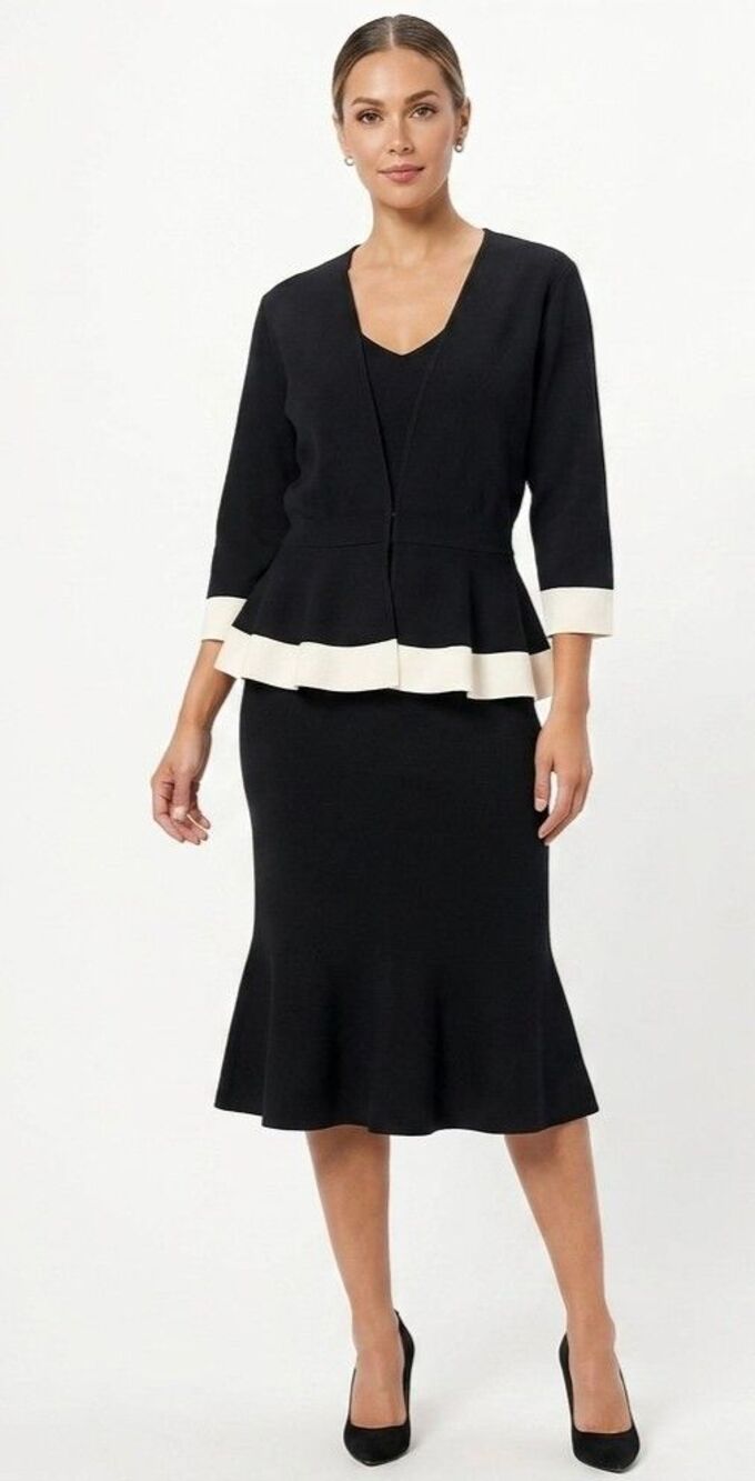 New York & Company Eva Mendes Women's 2 Pcs Skirt Suite Set Black Flare Large L